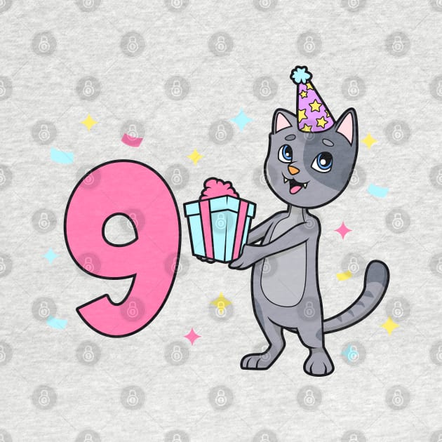 I am 9 with cat - girl birthday 9 years old by Modern Medieval Design